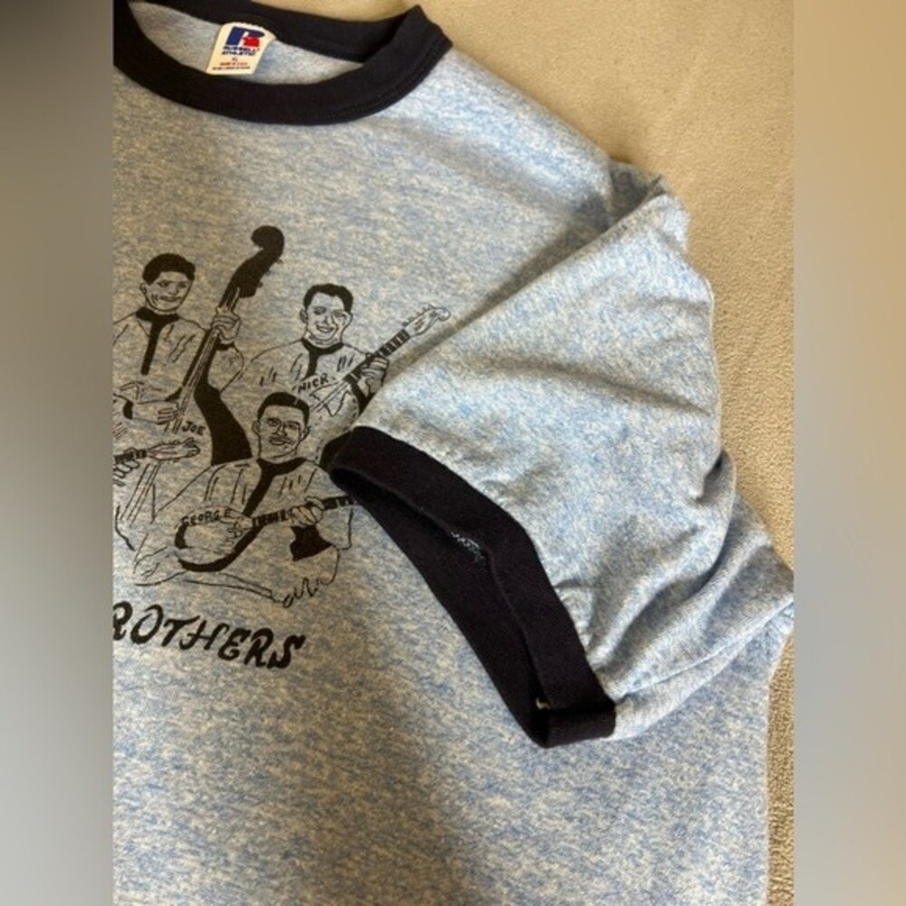 VINTAGE The Skertich Brothers  t shirt Size XL Russell Athletic Blue - Picture 9 of 16